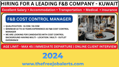 cost controller F&B Vacancy in Kuwait 2024